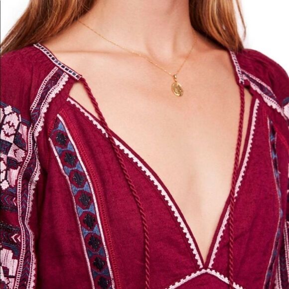 🍂 FREE PEOPLE 🍂 | 'All My Life' Embroidered Minidress - [size XS in Wine] - Picture 4 of 15